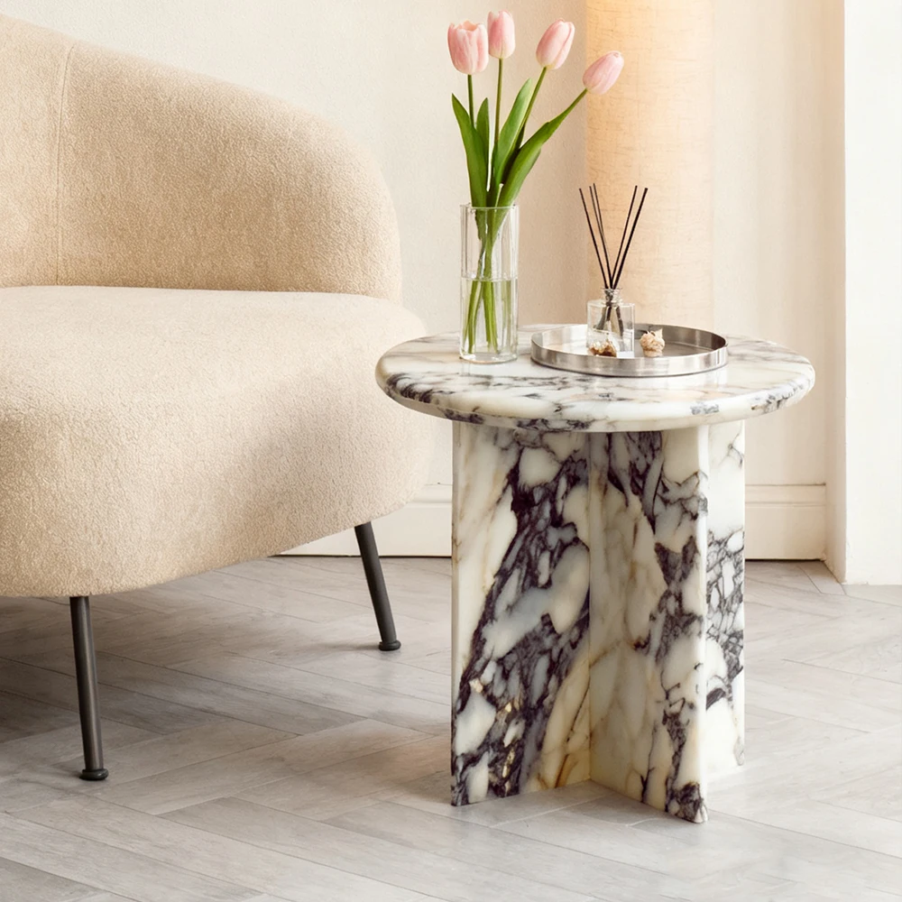 Calacatta Viola Marble Side Table Minimalist Round Accent Table for livingroom 1
