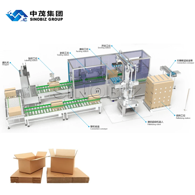 Full-Automatic Robot-Type Case Carton Packaging and Palletizing Production Line (ABB Robot) 1