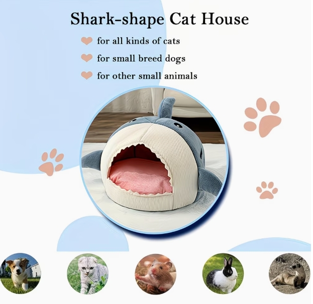 Roadreign SharkCave: Cama para mascotas con forma de tiburón, divertida y acogedora, para gatos y perros pequeños. 4