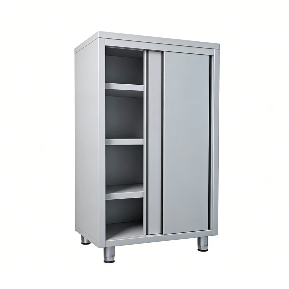 Gabinete de cocina comercial de acero inoxidable premium Kaesid con puertas corredizas y 3 estantes 1