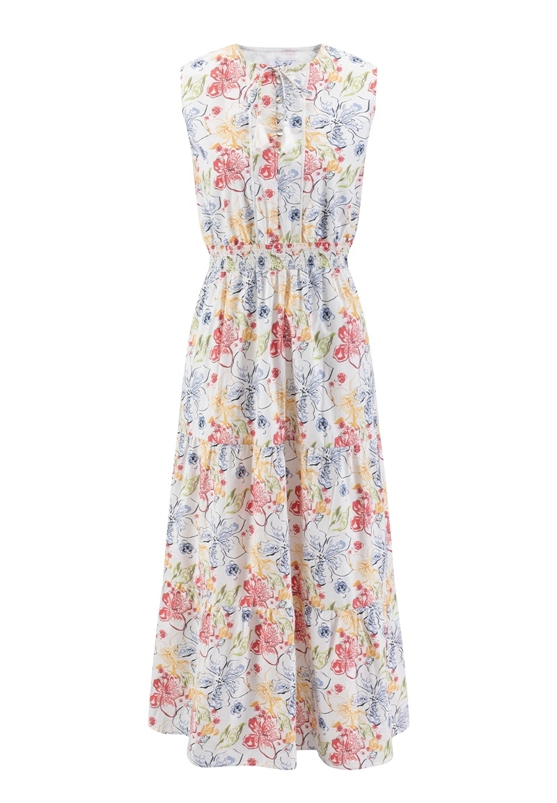 Платье-миди без рукавов с цветочным принтом, завязками на талии, в стиле миди, повседневное, от Vepeen Apparel. 1