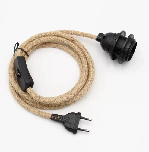 E27 Base Vintage Hemp Twisted Power Cord with Single-Ended Series Switch Cable 1