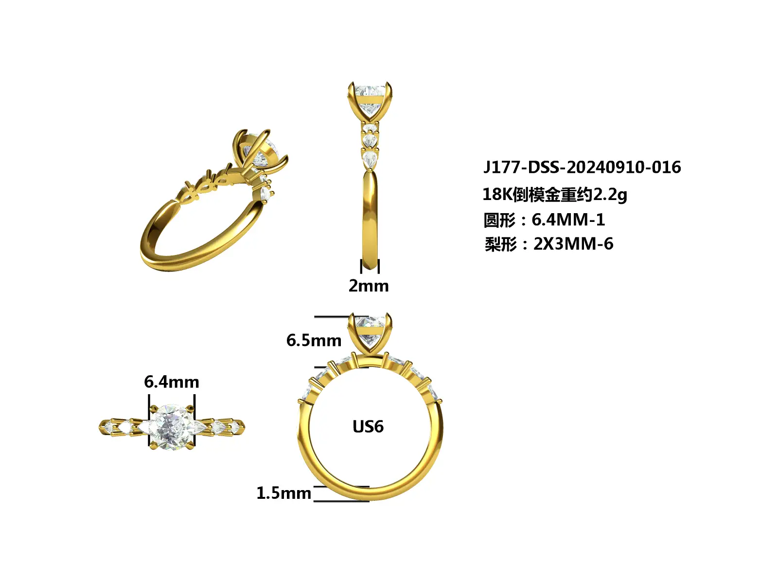 Messi Jewelry Anpassa 14K 1CT E VVS1 Rund Lab Diamantring 1