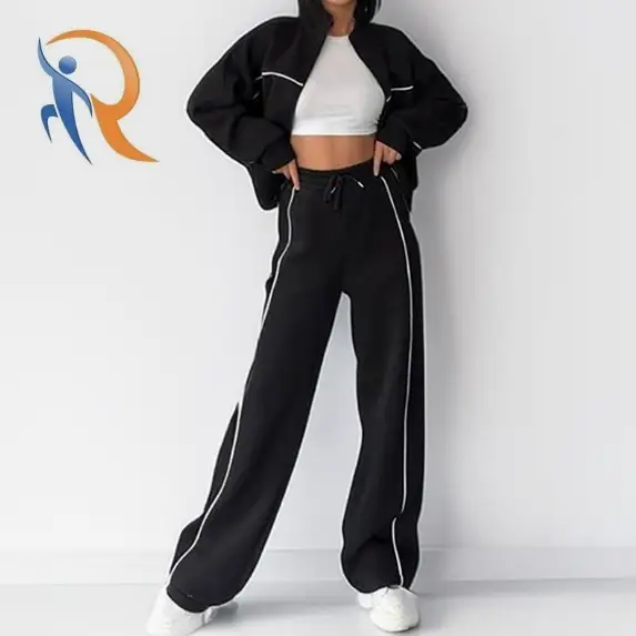 Women's Fashion Loose Top High-Waisted Straight Leg Pants Stylish Set 1