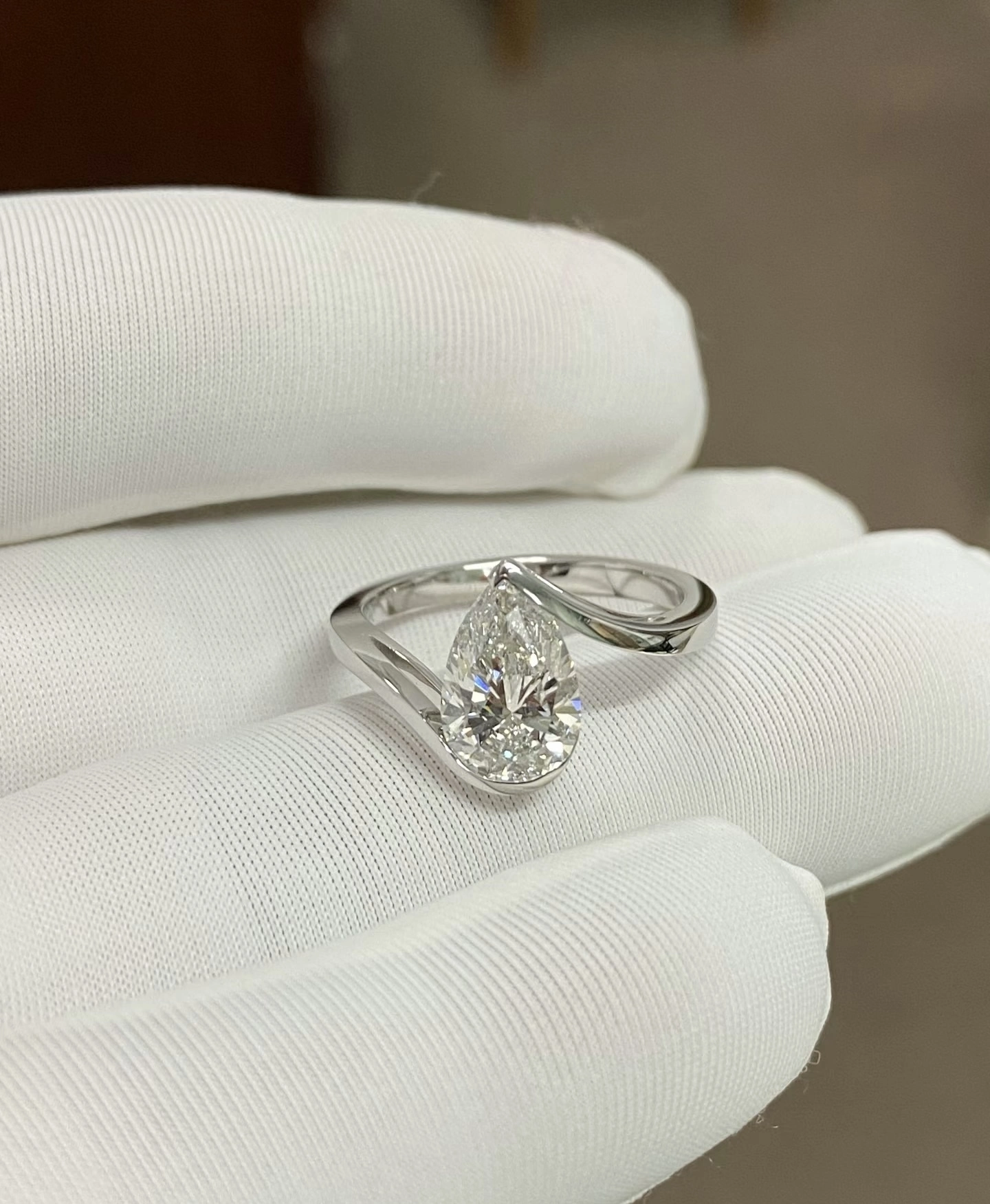Teardrop Lab-Grown Diamond Ring in 18K White Gold 1
