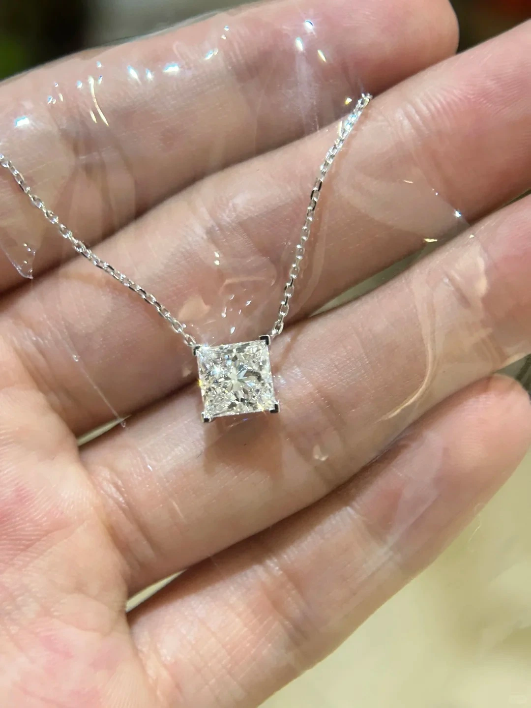 18K White Gold Lab-Grown Diamond Necklace | 1 Carat Princess Cut Loose Stone Set, Minimalist Bezel Craft Fully Retains the Diamond's Brilliance & Fire 1