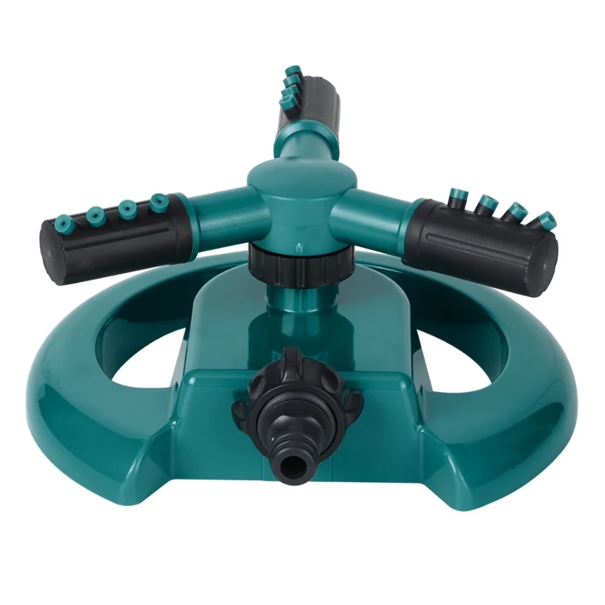 Aspersor de jardín giratorio de 3 brazos, sistema de riego automático de 360 ​​grados, rociador de agua ajustable para césped, patio, agricultura, herramienta de riego. 1