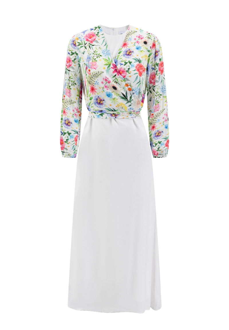 Romantic Flower Print Top High-Waist White Maxi Two-Piece Dress Vepeen Apparel 1