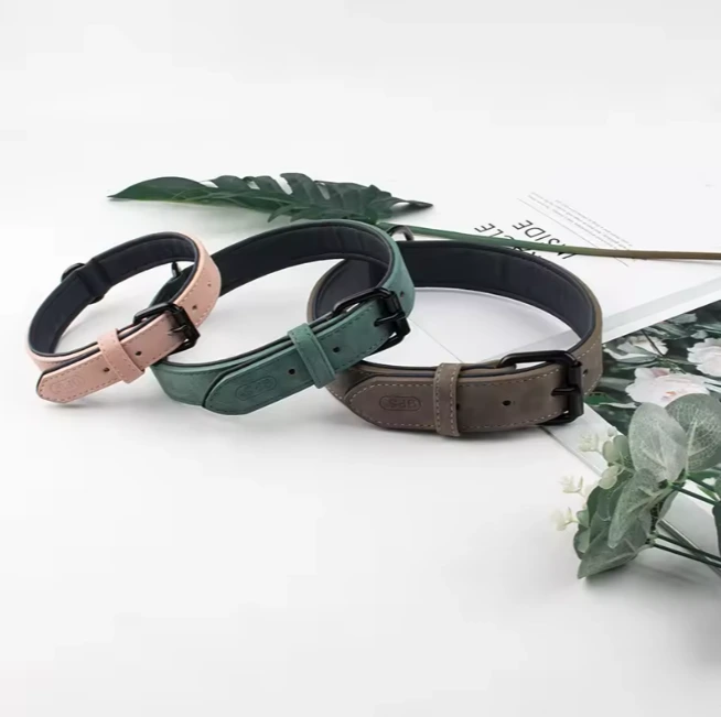 Premium Double-Layer PU Leather Dog Collar - Custom Embossed Logo & Color, Adjustable Pin Buckle with Roller Design, Luxury Collar for Small Medium Large Dogs 1