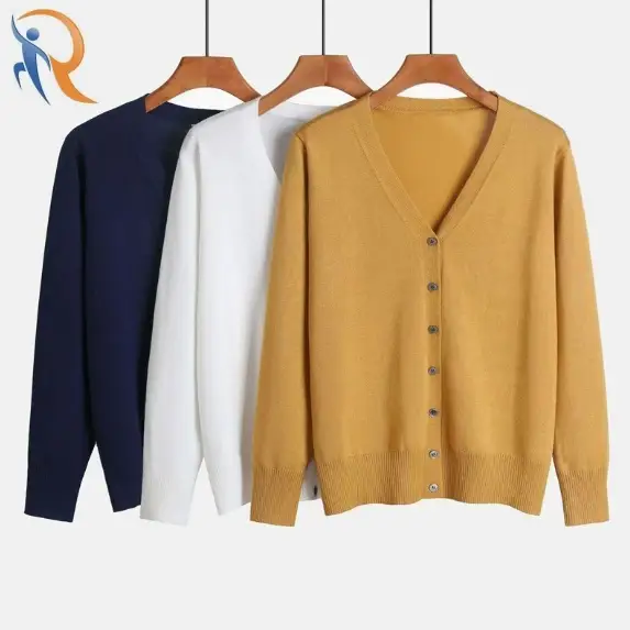 V-neck Wool Knit Cardigan for Women, Loose, Simple, Versatile, Long-sleeved Button-up Top Coat 1