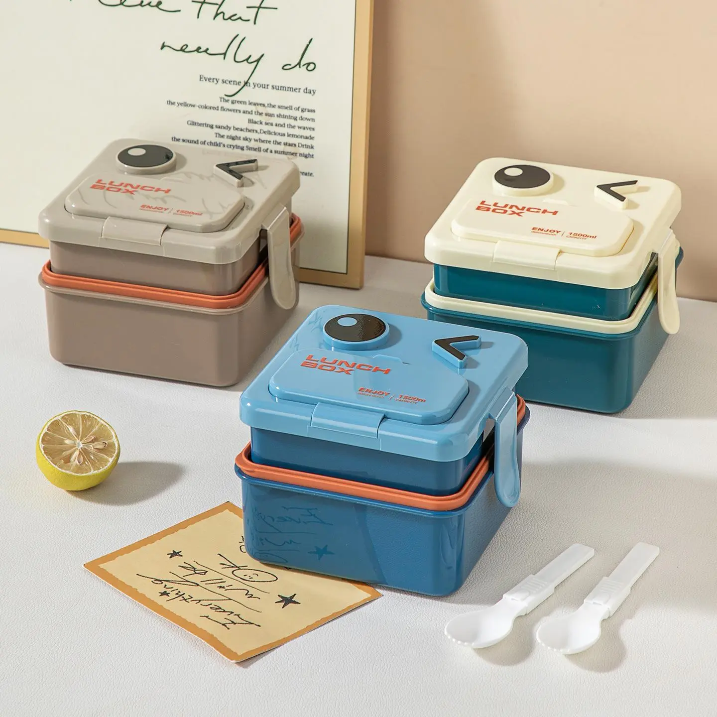 Cute Smile Double-Layer Stackable Lunch Box | Plastic Lunch Box Factory - HongXing 1