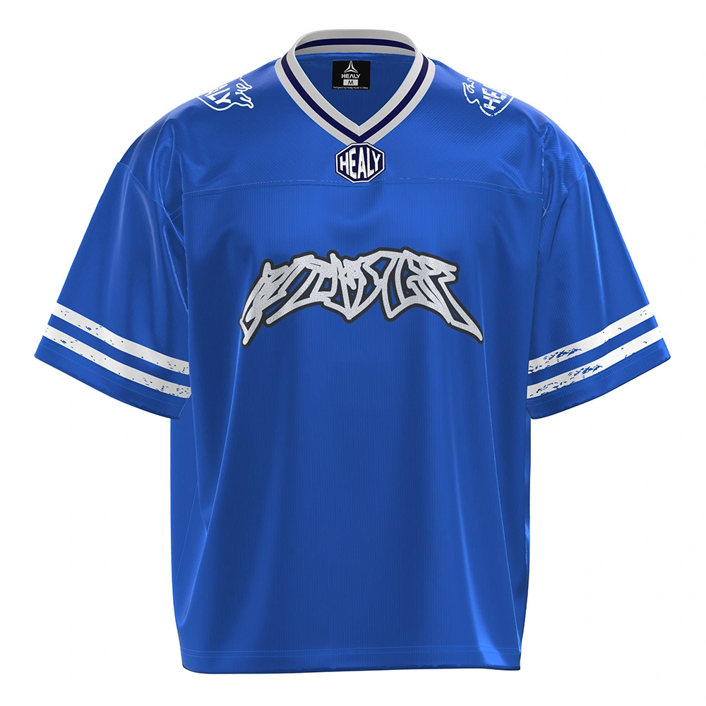 HEALY Blue Eye-catching Stripped Street Wear Retro Comfortable V-neck Football Jersey High Performance Custom T-shirt 1