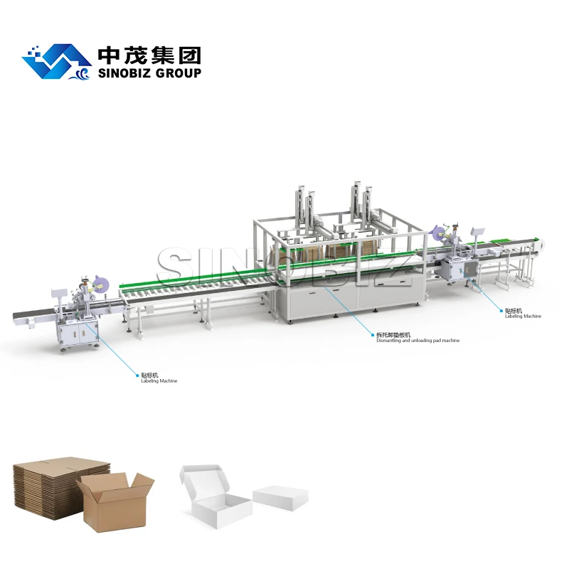 Full Automatic Box Disassembly and Labeling Production Line Integrated De-palletizing and Labeling Solution 1