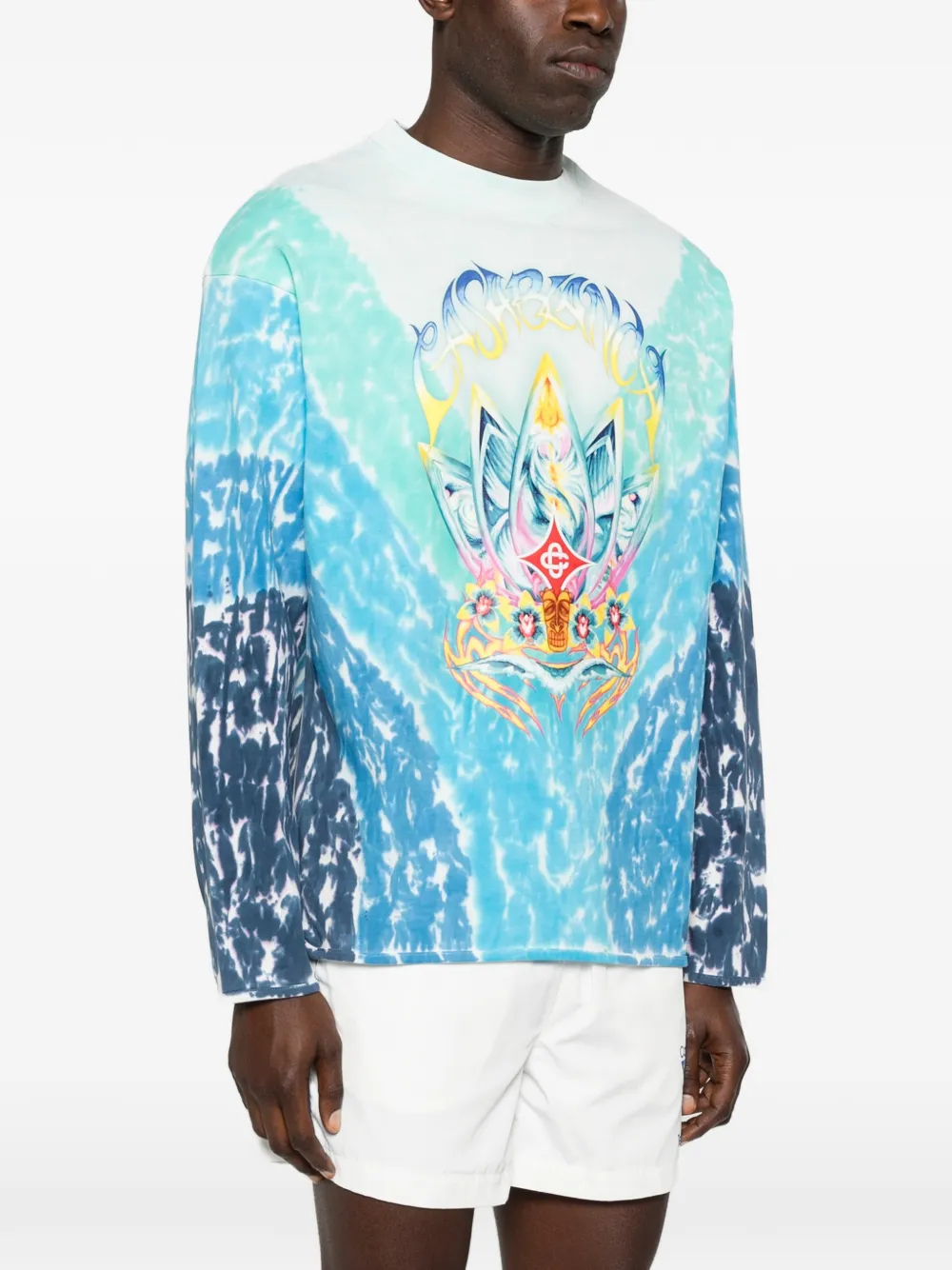 350GSM Men's Blue Tie-Dye Organic Cotton Tee with Graphic Print & 350GSM Heavyweight Fabric 1