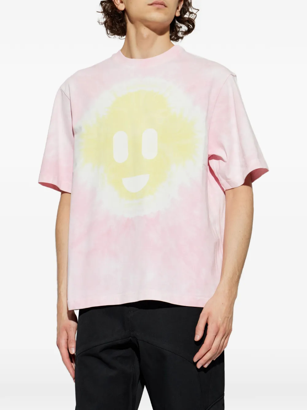 260GSM Men's Pink Tie-Dye Organic Cotton Tee with Smiley Print & Midweight Fabric 1