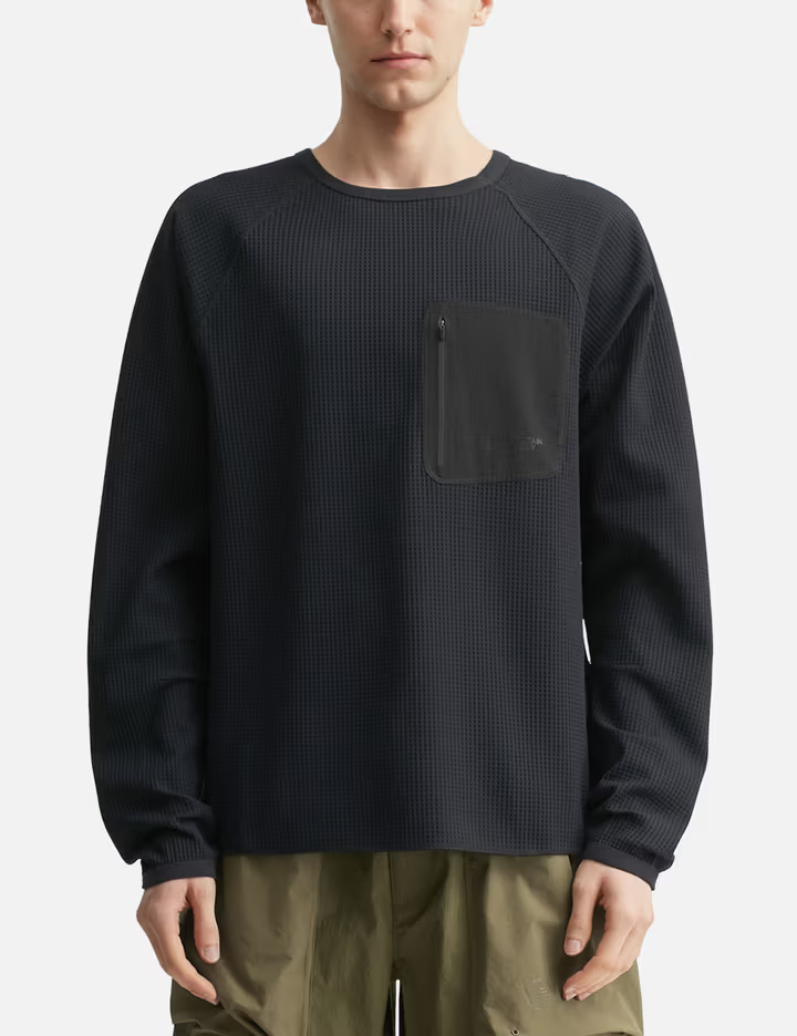 220GSM Men's Black Waffle Knit Tee with Raglan Sleeves & Zip Pocket 1