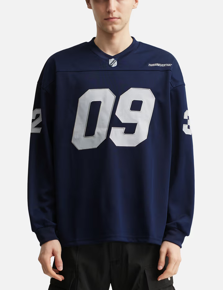 Men's Navy 150GSM Football Jersey with Number Patch & Raglan Sleeves 1
