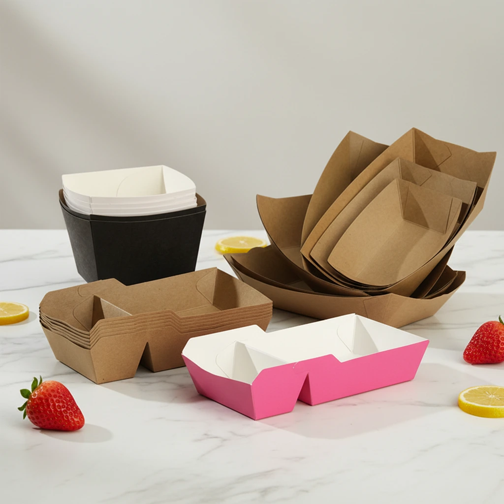 Cajas de refrigerio personalizadas Uchampak: empaques tipo bandeja de papel para servir alimentos 1