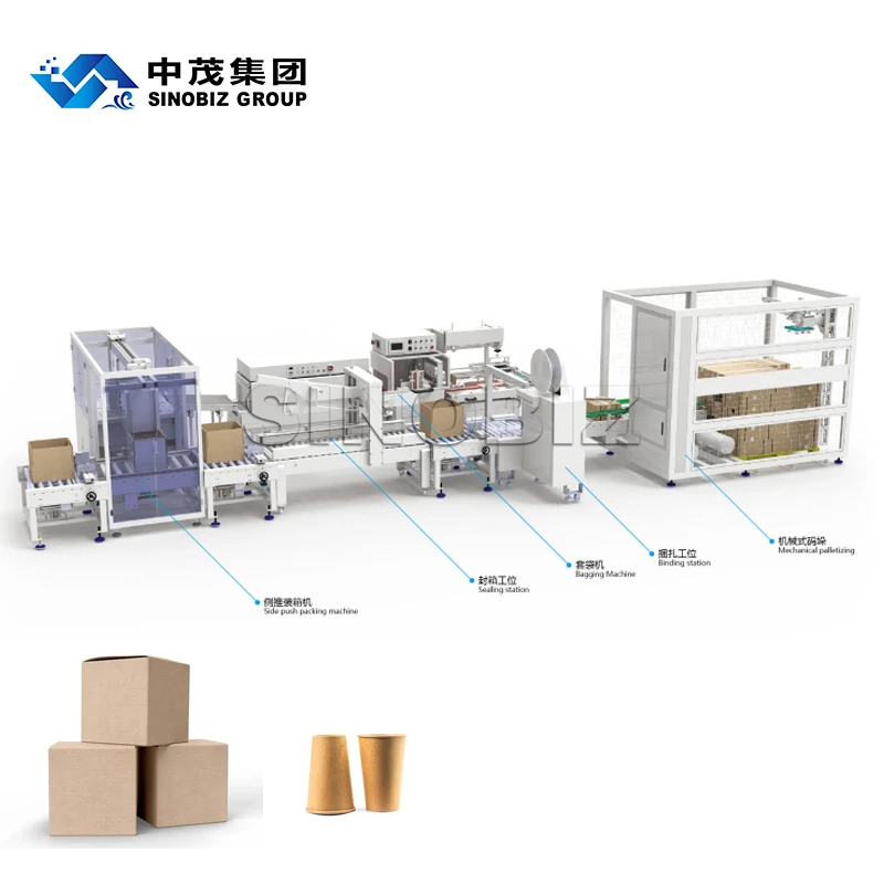 Full Automatic Cling Film and Paper Cup Packing and Palletizing Production Line Integrated Packaging Solution 1