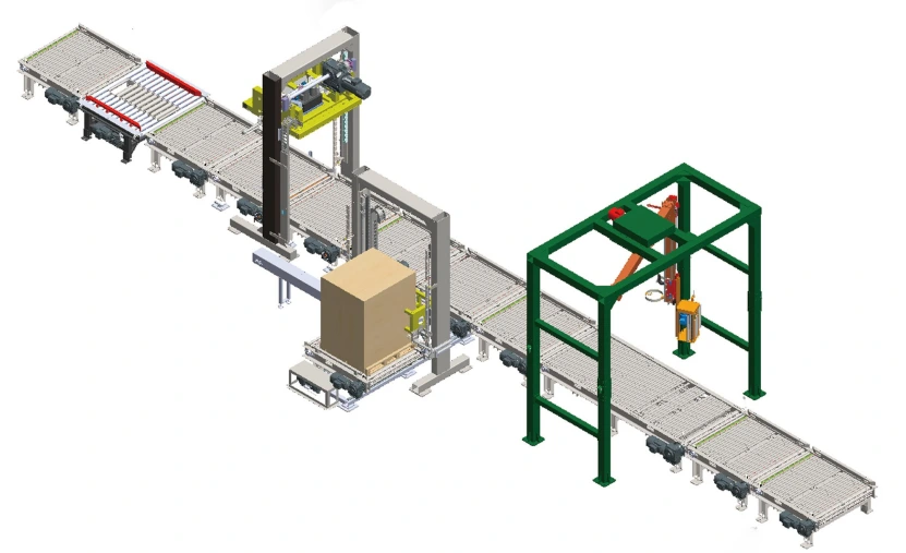 Conventional Automatic Packaging Line for Pallet Wrapping, Covering, and Taping 1