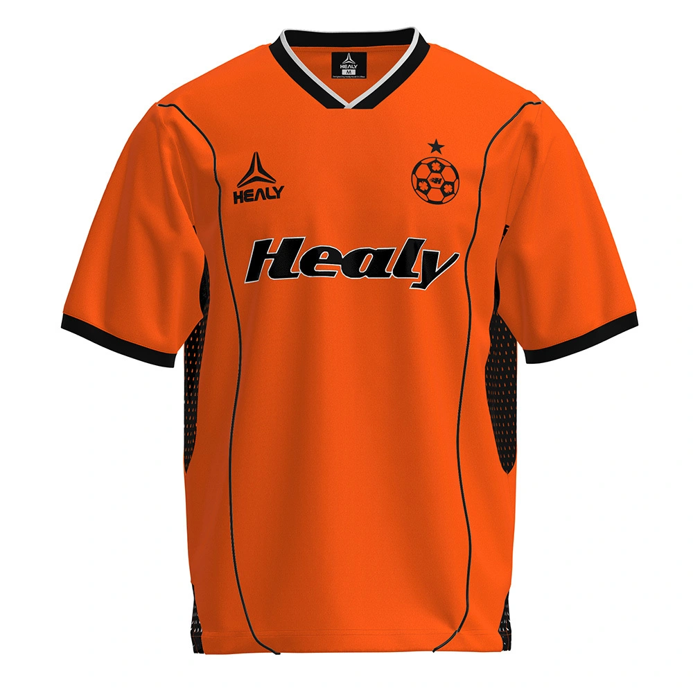 HEALY 26 New Style Contrast Retro Jersey Print Stripe Mesh Short Sleeve Streetwear Top V-neck Breathable Lightweight Soccer Wear 1