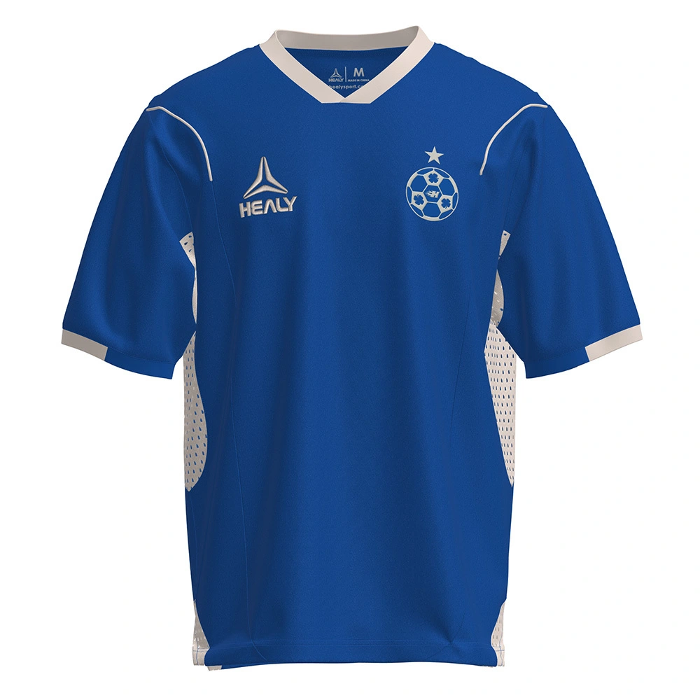 Vintage American Style Digital Print HEALY Jersey Blue Color Block Star Badge Print Mesh Short Sleeve Men Top 1