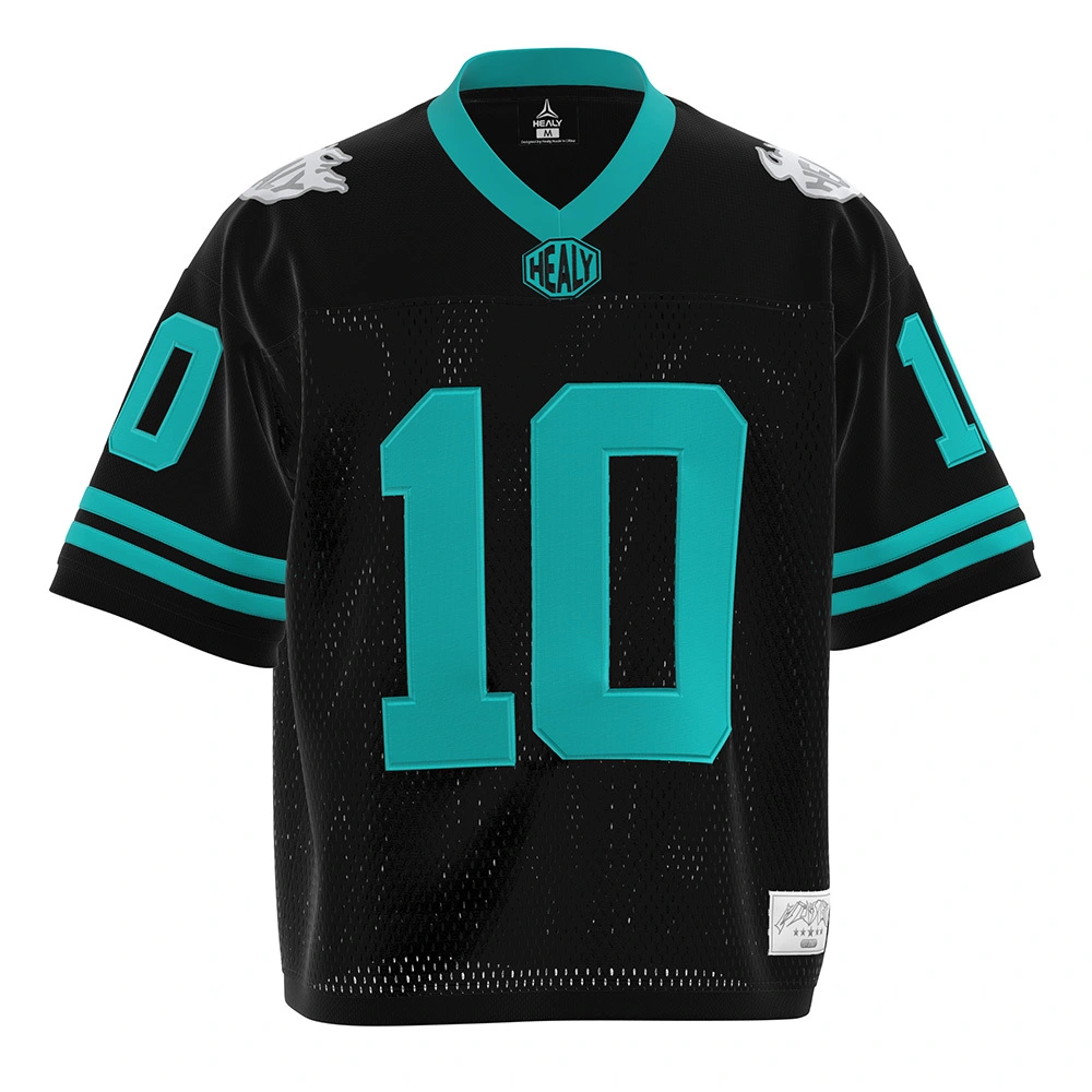 Vintage American Style HEALY Jersey Black Teal Color Block 10 Number Print Mesh Short Sleeve Sport Top 1