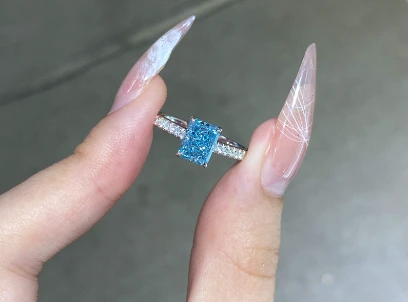 1.28Ct 18K White Gold Radiant Cut Lab Grown Blue Diamond Ring Holiday Gifts 1