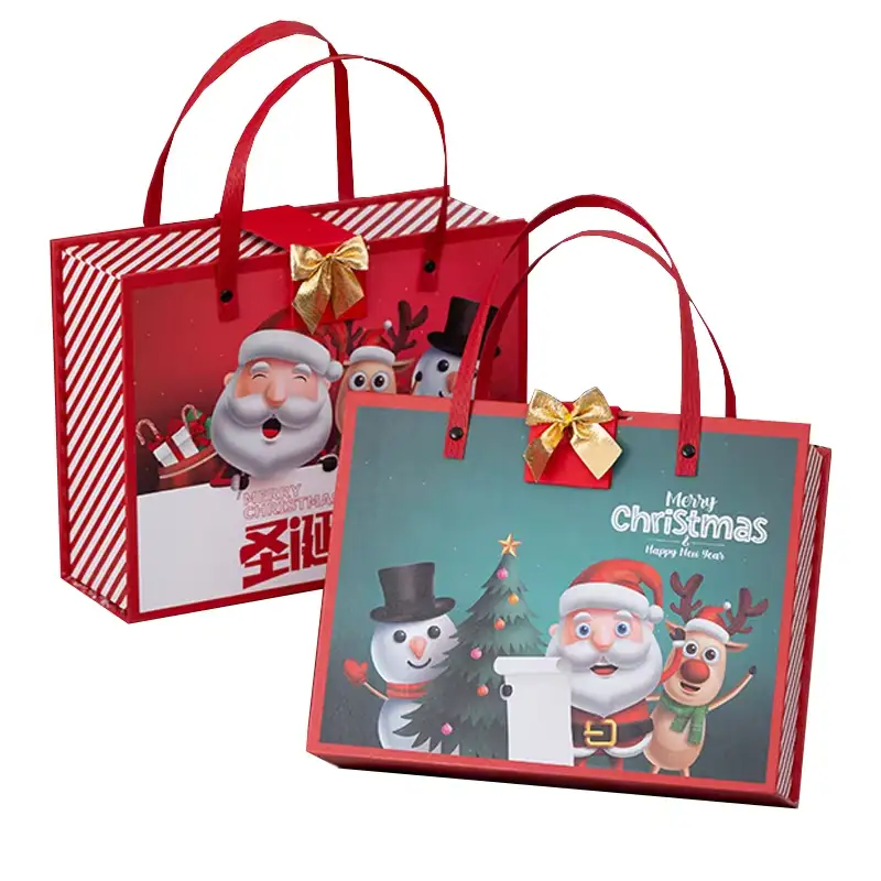 علب هدايا فاخرة بالجملة لعيد الميلاد ورأس السنة - مجموعة تغليف متينة قابلة للطي لعيد الميلاد - مصنوعة من ورق مقاوم للأشعة فوق البنفسجية - طباعة برقائق ذهبية 1