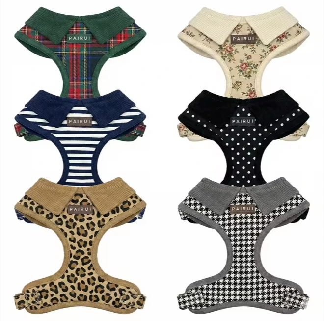 Custom Corduroy & Velvet Dog Harness and Leash Set with Bow Tie - Personalized No-Pull Vest Harness, Adjustable with Quick Release, Gentleman Style for Small Medium Dogs 1