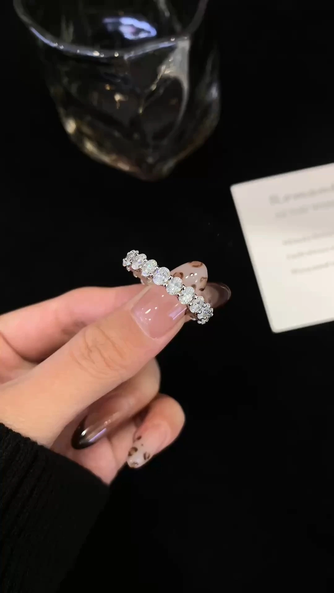 Full Ice out Eternity Ring 925 Sterling Silver Ring for Women Oval cut Eternity Engagement Wedding Band Ring, Jewelry Box Packed 1