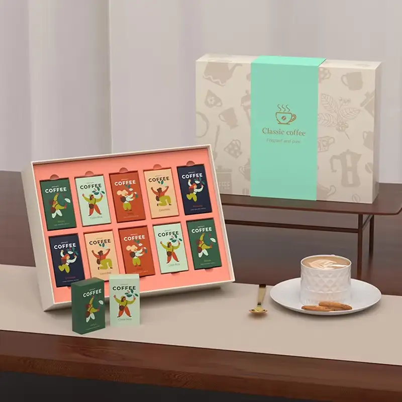 علبة هدايا قهوة مربعة صلبة قابلة لإعادة التدوير، قابلة للتخصيص بشعار مخصص، مع غطاء وقاعدة مبطنة بقسم ظرفي 1