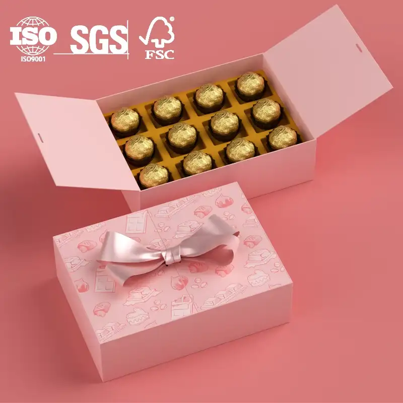 علب شوكولاتة صلبة بألوان وشعار مخصص بالجملة، حلويات من ورق مقوى فاخر، تغليف لامع 1