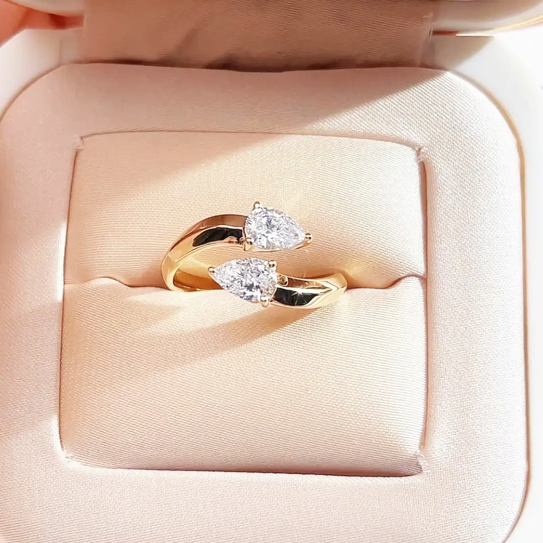 MSR-1947 18K gold Ring total 0.8ct pear shape Lab Grown Diamond Ring Messi Jewelry 1