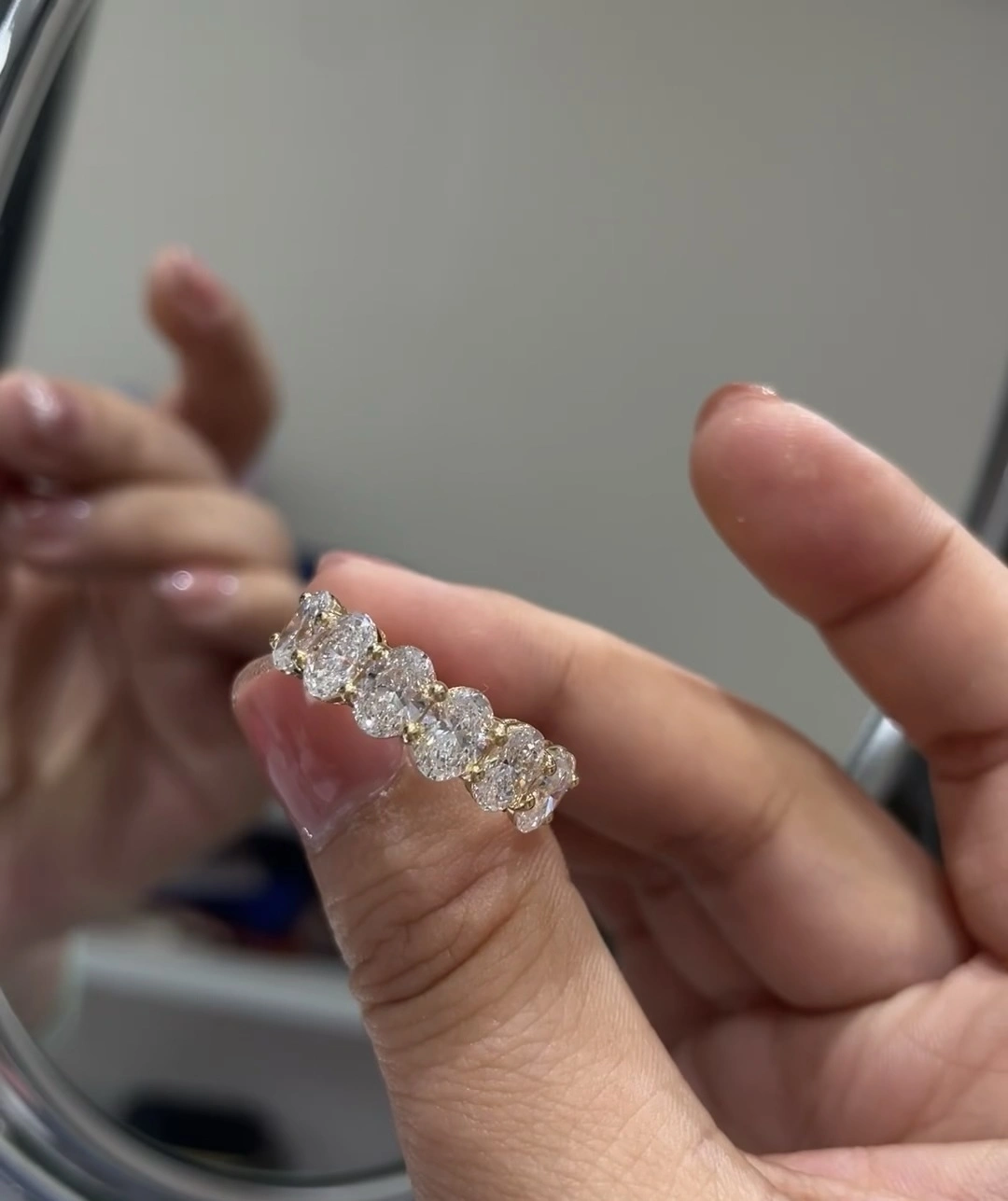 18K Lab Diamond Ring 3ct Oval Classic ring pair with row of rings Customized version VS 1