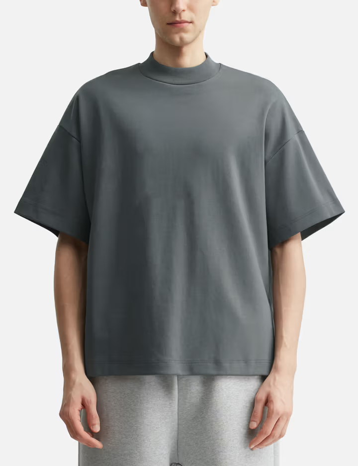 Men's Cave Grey 300GSM Heavyweight Cotton Mock Neck Tee 1