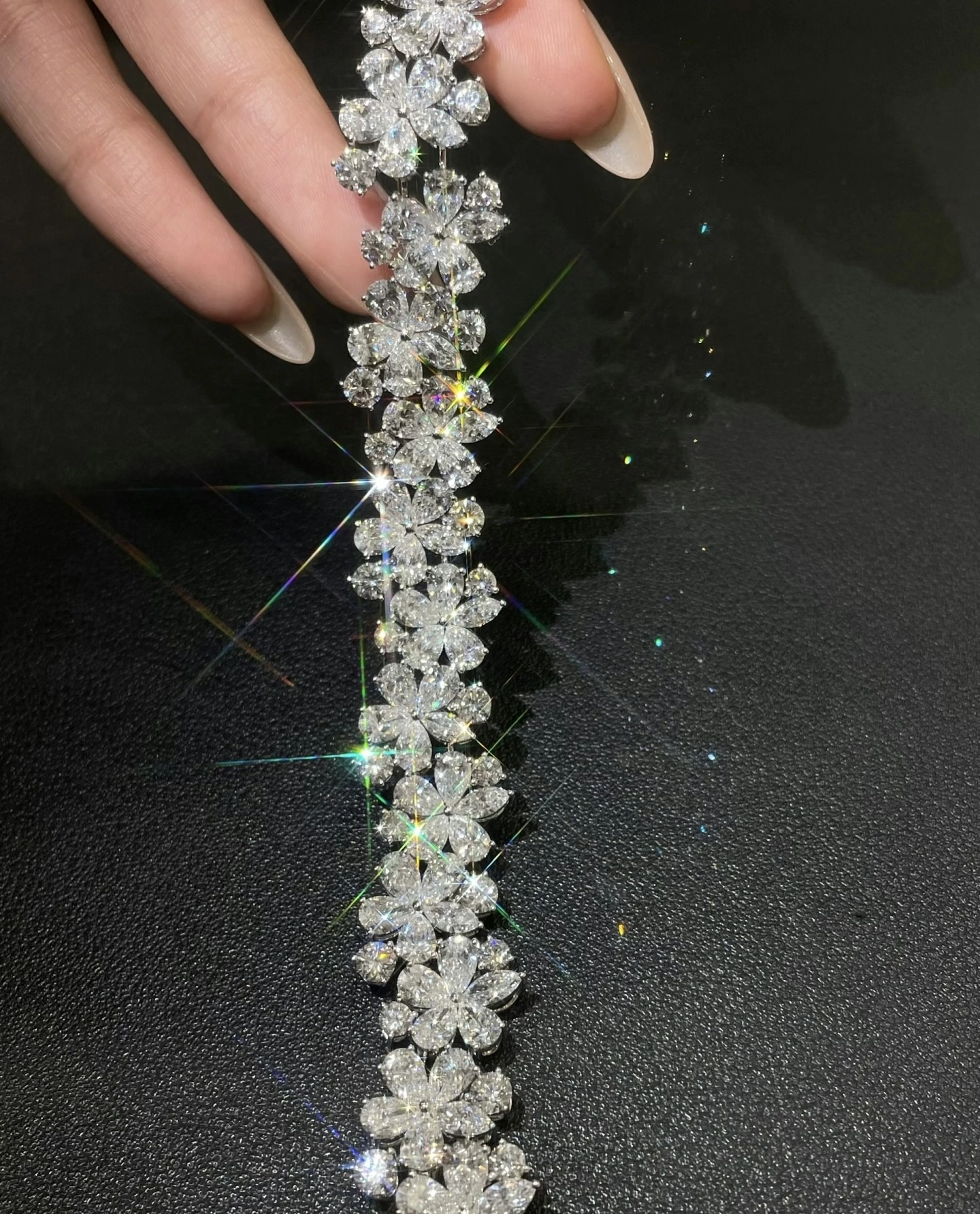 Blossom Cascade: An Opulent 18K White Gold Bracelet Dripping with Lab-Grown Diamonds 1
