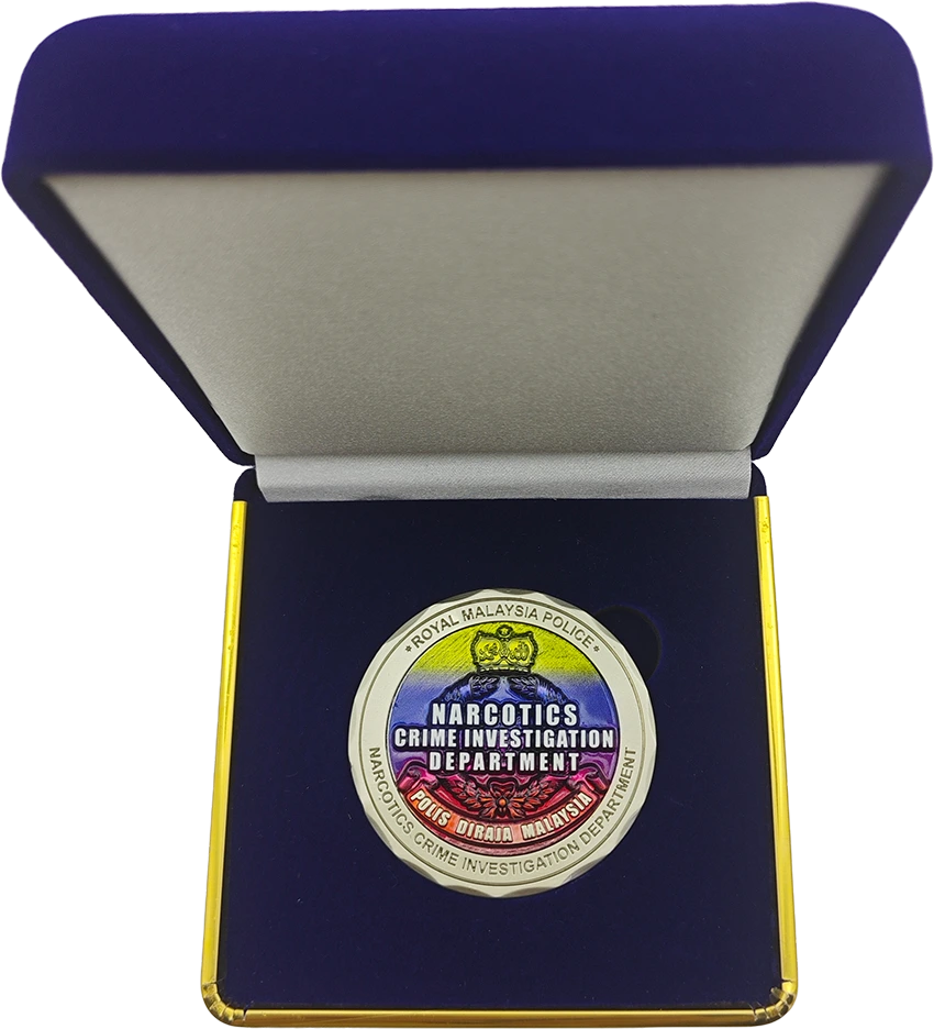 3D UV Printed Frosted Silver Metal Coin with Embossed Relief 1