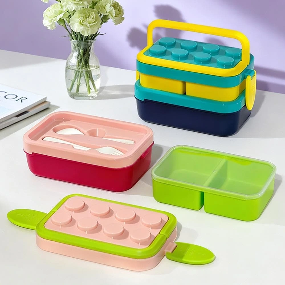 Double-Layer Building Block 2-Compartment Lunch Box | Plastic Lunch Box Factory - HongXing 1