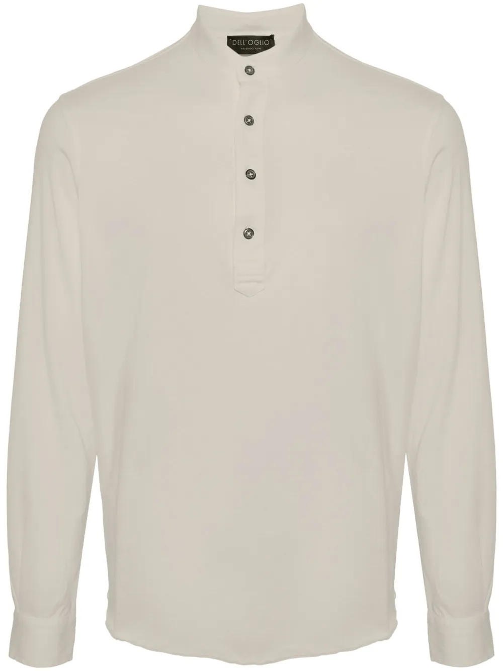 Men's Beige 240GSM Cotton Jersey Henley Shirt with Buttoned Cuffs & Curved Hem 1