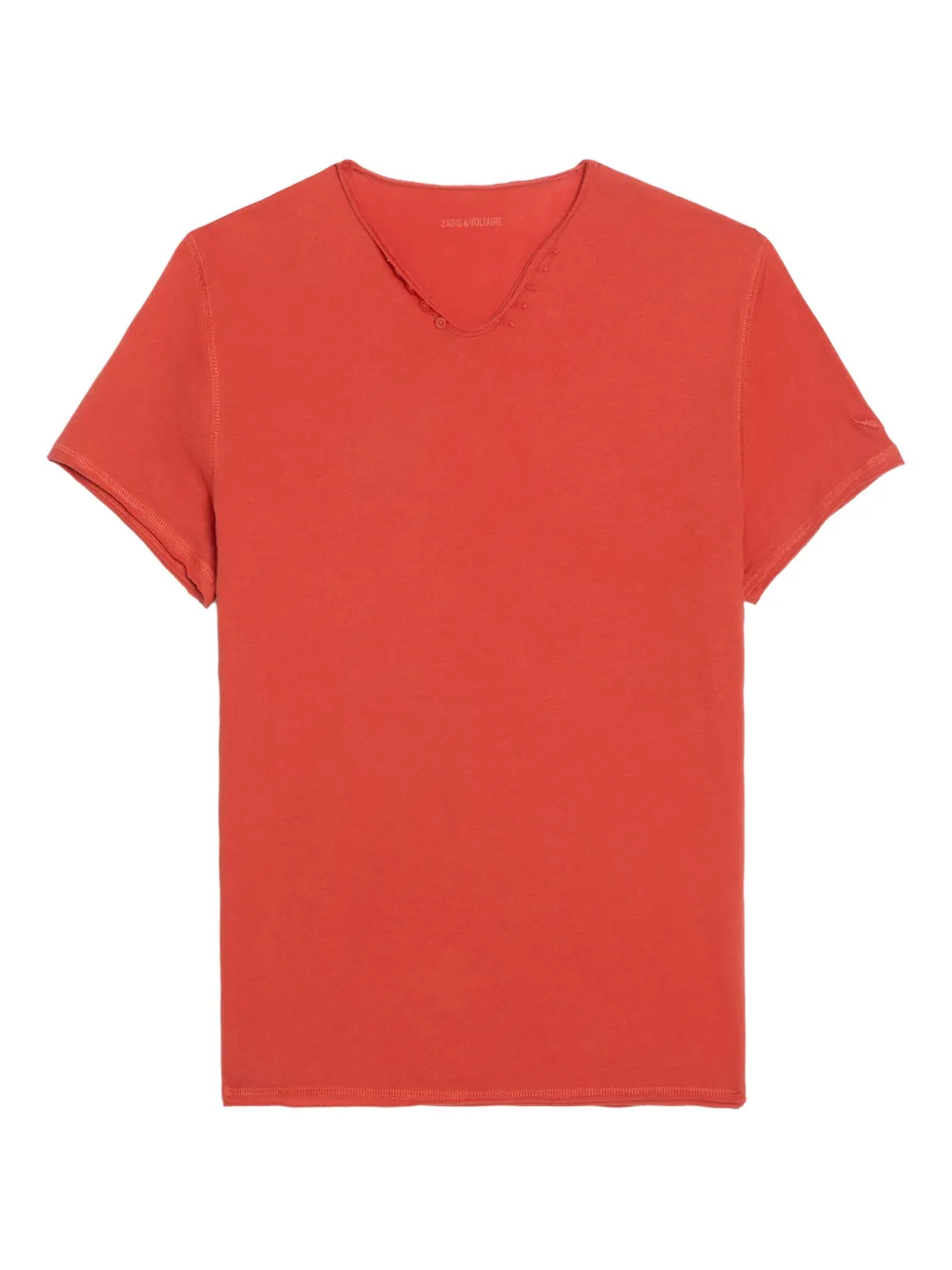 Men's Orange 240GSM Organic Cotton Henley U-Neck T-Shirt with Raw Hem & Sleeve Logo 1