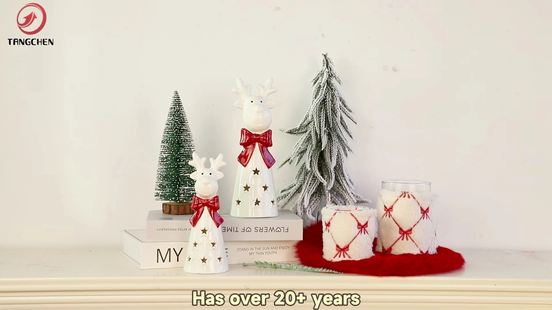 New Year Gift DesktopDecors Gift Ceramic Decorations Christmas Bowknot Deer Elk Figurine Glass Candlestick 1