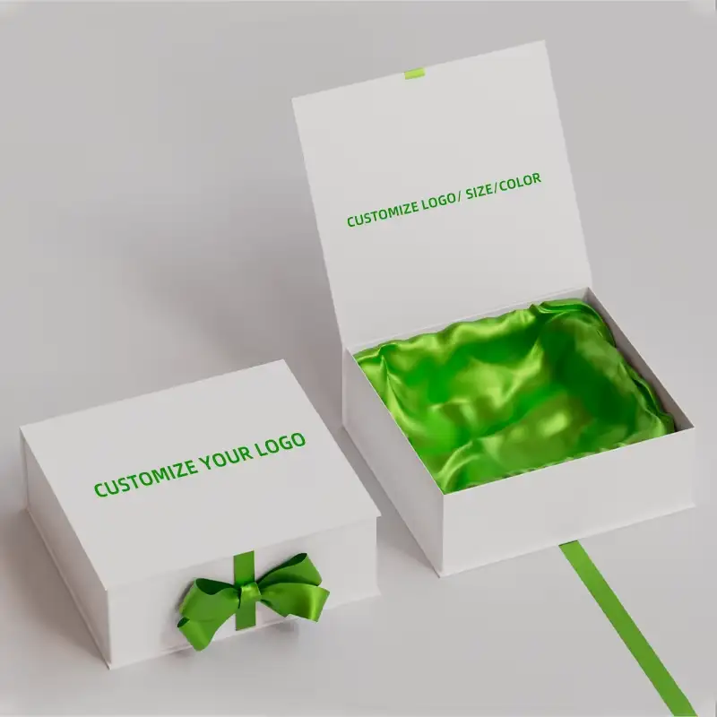 صندوق هدايا كبير قابل لإعادة التدوير، بغطاء مغناطيسي، مصنوع من ورق مقوى رمادي، مزود بحزام تغليف، وبطانة إسفنجية غير لامعة، بأربعة ألوان. 1