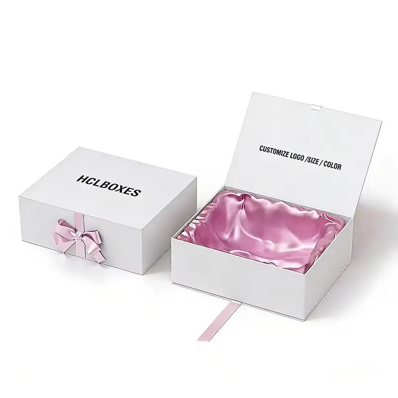 شعر مستعار وردي اللون مع فيونكة، عبوة هدايا، طقم صلب، قابل للتخصيص، إغلاق مغناطيسي، قابل لإعادة التدوير، عبوة شعر مستعار نسائية شخصية 1