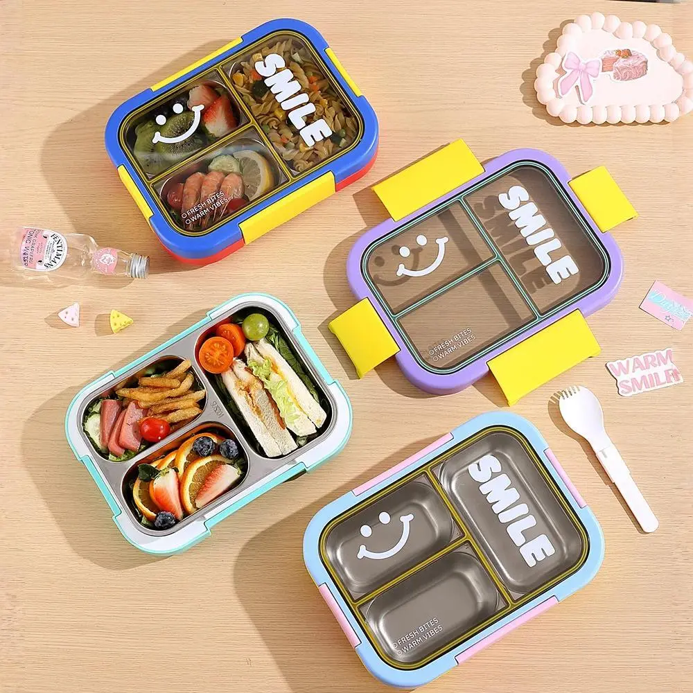 Smiley Stainless Steel 3-Compartment Lunch Box | Reliable Lunch Box Factory - HongXing 1