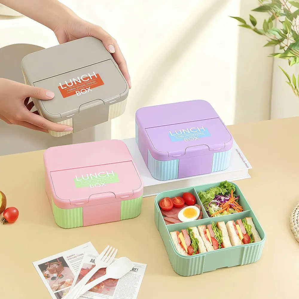 Square 4-Clip 3-Compartment Lunch Box | Plastic Lunch Box Factory - HongXing 1