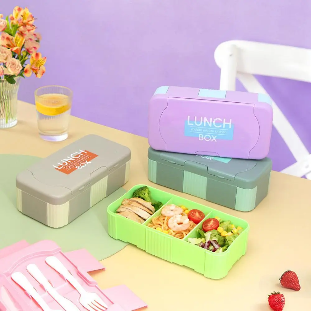 Six-Lock Rectangular 3-Compartment Lunch Box | Plastic Lunch Box Factory - HongXing 1