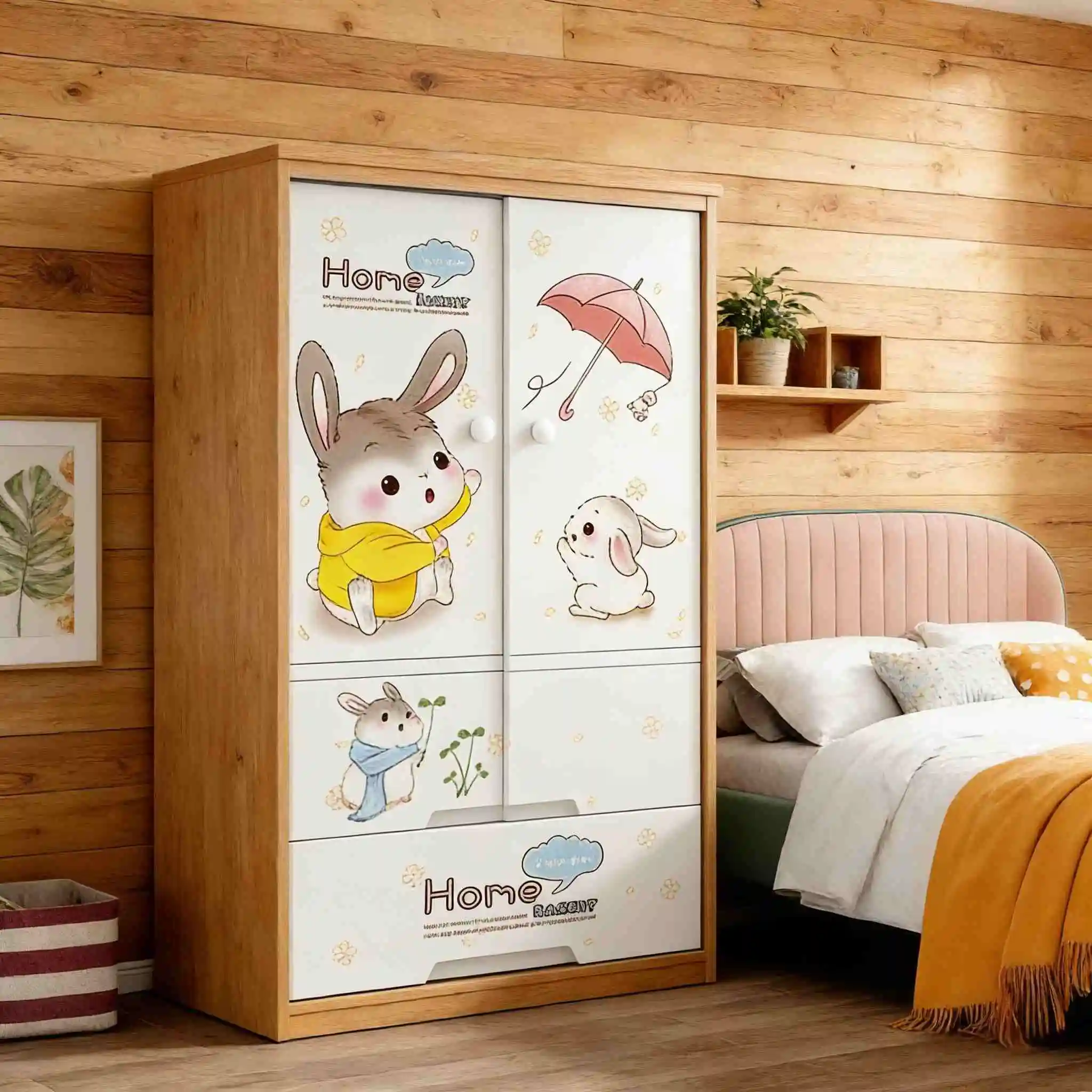 Rabbit Print Double-Door Wardrobe | Modular Plastic Wardrobe Factory - HongXing 1