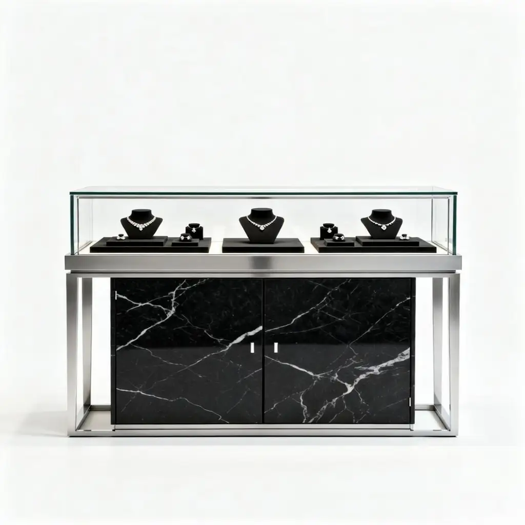 Vitrine commerciale pour bijoux au design moderne en îlot 1