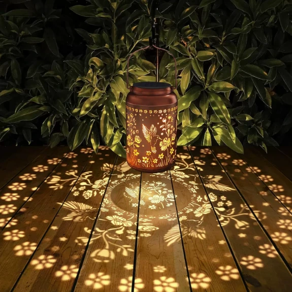 Solar-Powered Hummingbird Pattern Outdoor Projection Waterproof Lantern Pendant Light for Living Room Decor 1